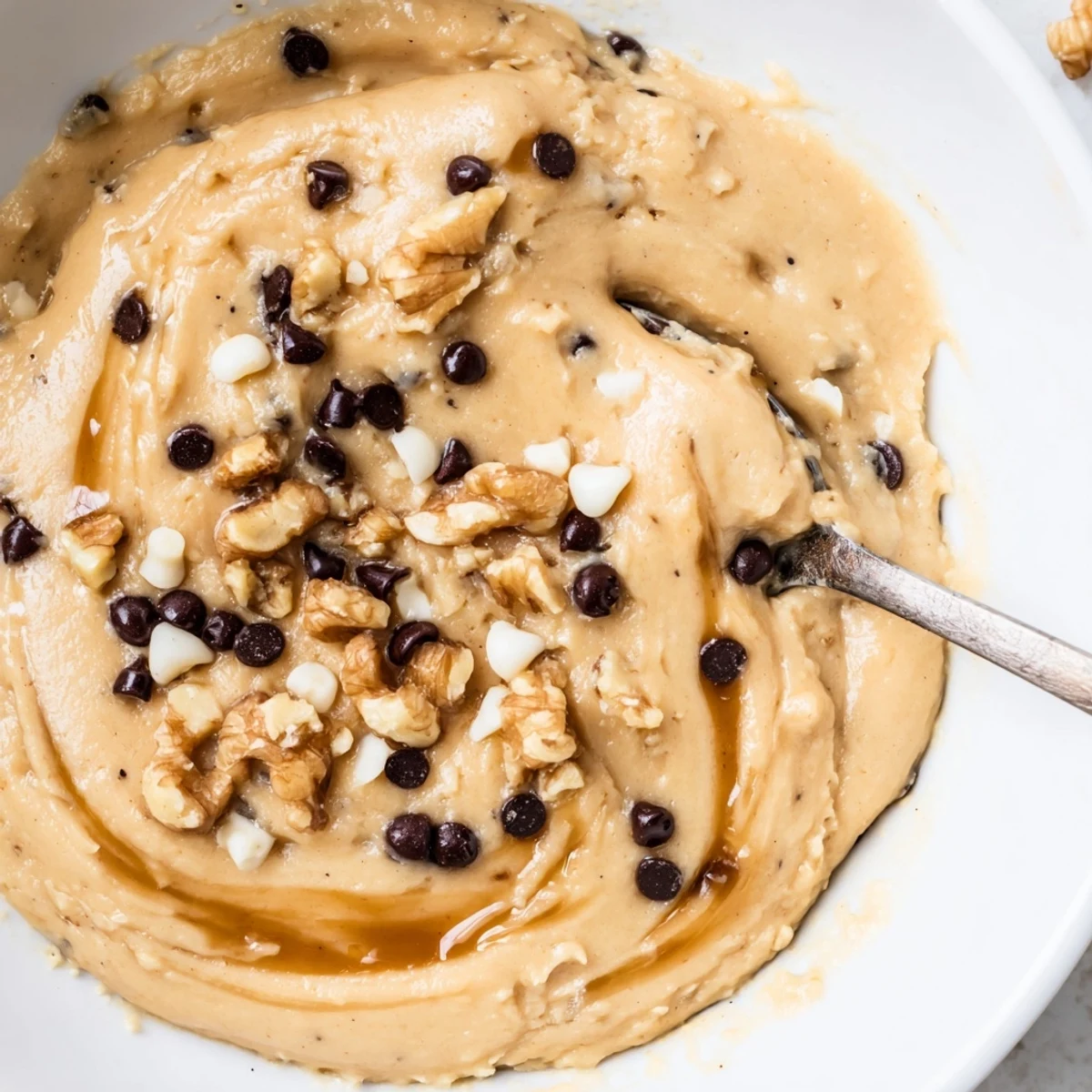 Spoonful of Guilt Free Greek Yogurt Cookie Dough being dipped into a creamy, protein-packed dessert.