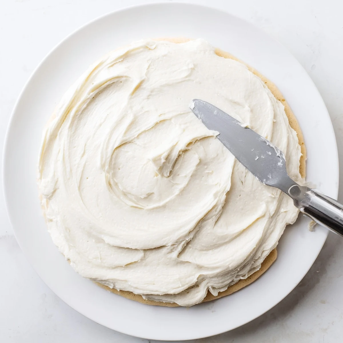 A bowl of Easy Sugar Cookie Frosting shows buttery smooth texture beside sugar cookies ready for icing.