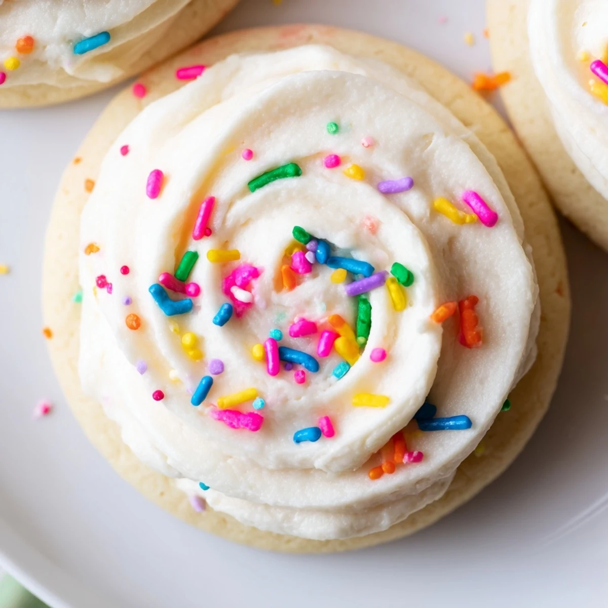 Delicious Walmart-Style Sugar Cookies with Buttercream Frosting are decorated with colorful sprinkles for a sweet, festive party treat.