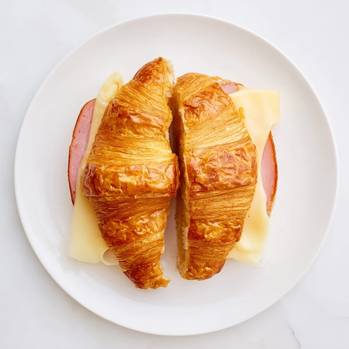 Flaky Ham and Cheese Croissant with buttery layers, stuffed with ham and rich cheese, ideal for a quick lunch.