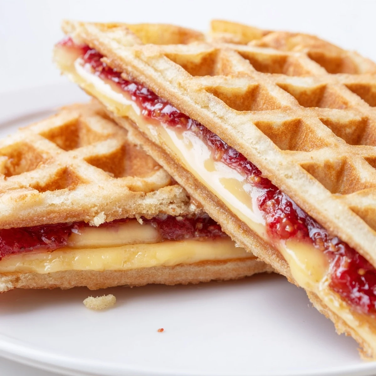 Homemade Sweet Waffle Grilled Cheese served warm beside fresh fruit and a glass of milk.