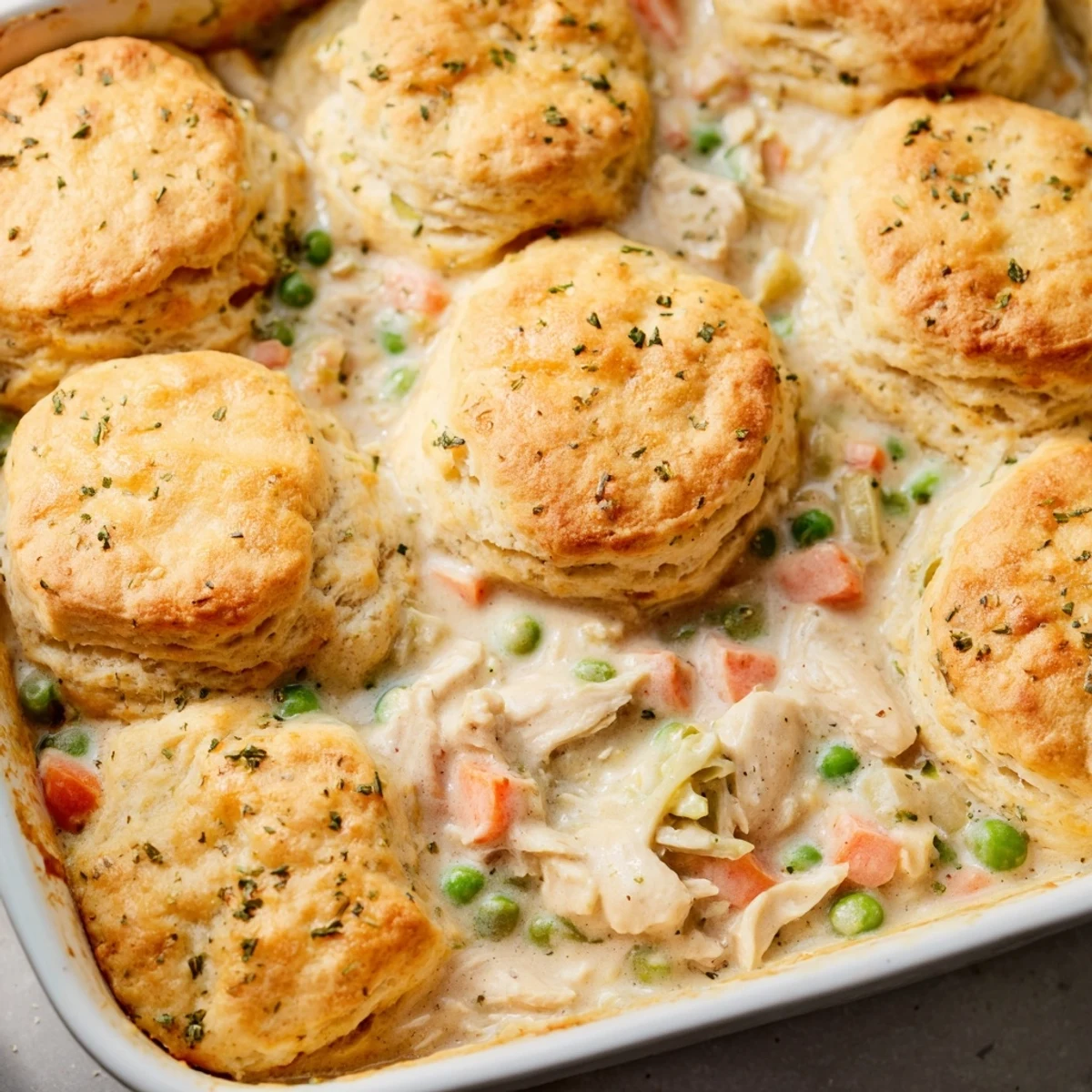 Freshly baked Red Lobster Biscuit Chicken Pot Pie with bubbly filling and garlic-herb brushed biscuits, served with a side salad for a comforting dinner.