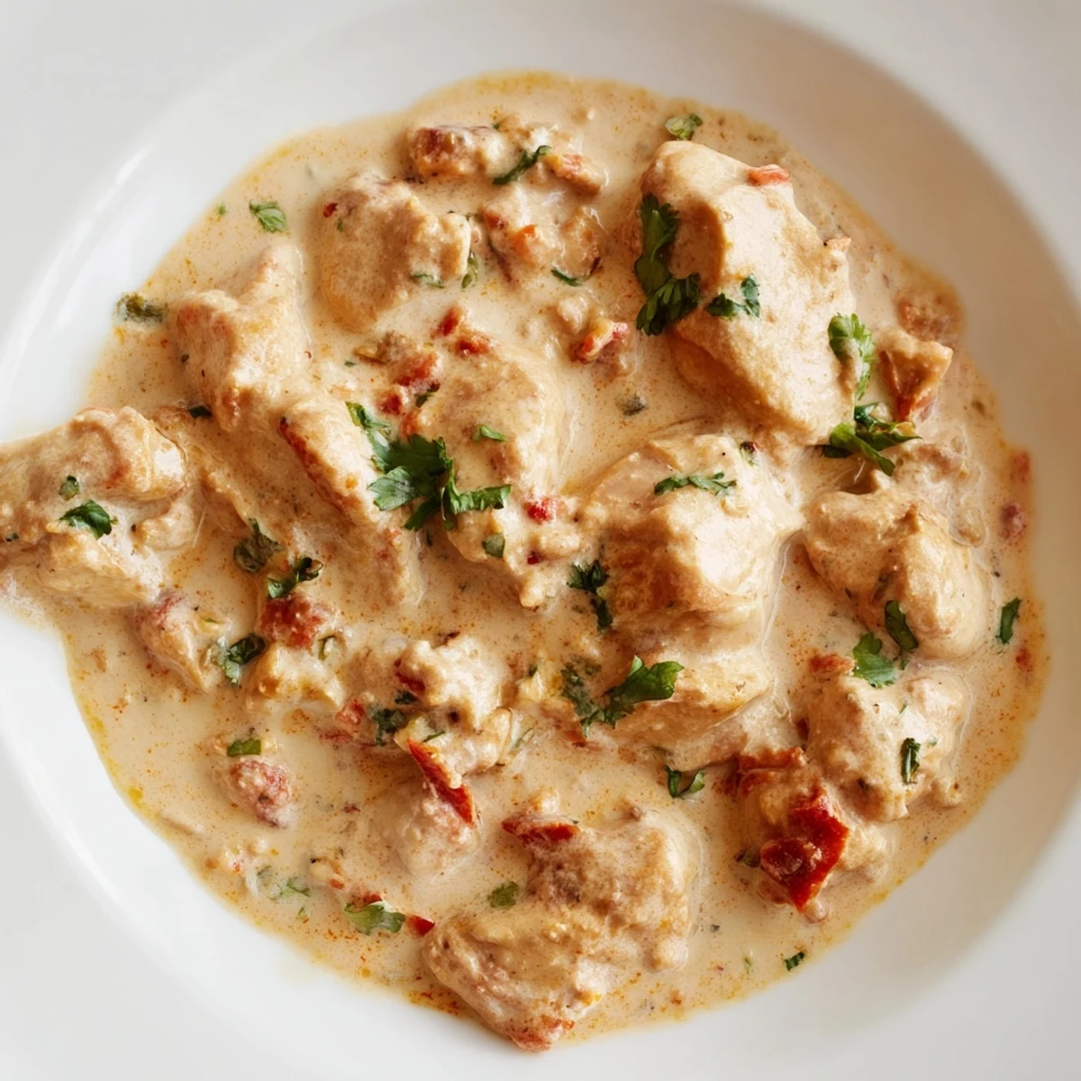 A close-up view of spiced Butter Chicken and Vegetable Fritters, featuring juicy chicken pieces and crispy, mixed-vegetable patties.