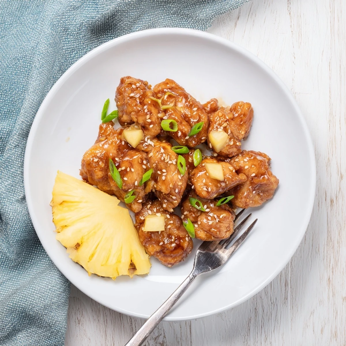 Tender Hawaiian-style Crock Pot Huli Huli chicken pieces garnished with sesame seeds and green onions