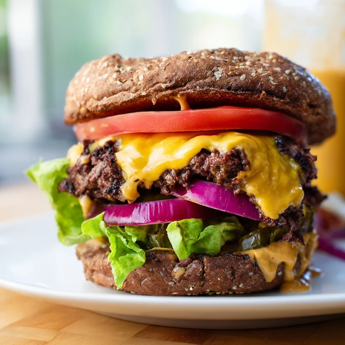 Juicy smash burger with crispy edges melted cheese served on toasted bun