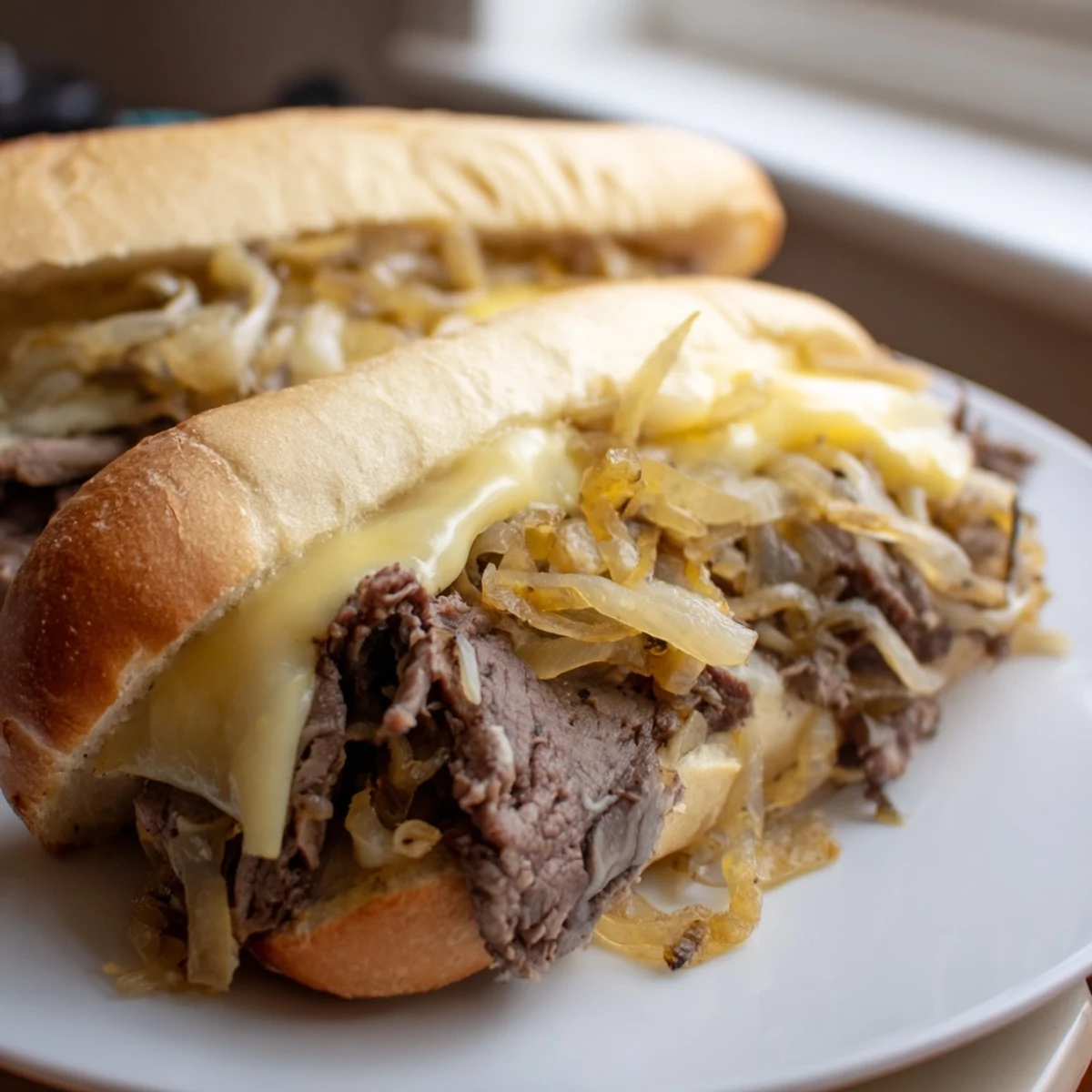 Sizzling Ultimate Griddled Cheesesteak sandwich with melted provolone and caramelized onions on toasted hoagie