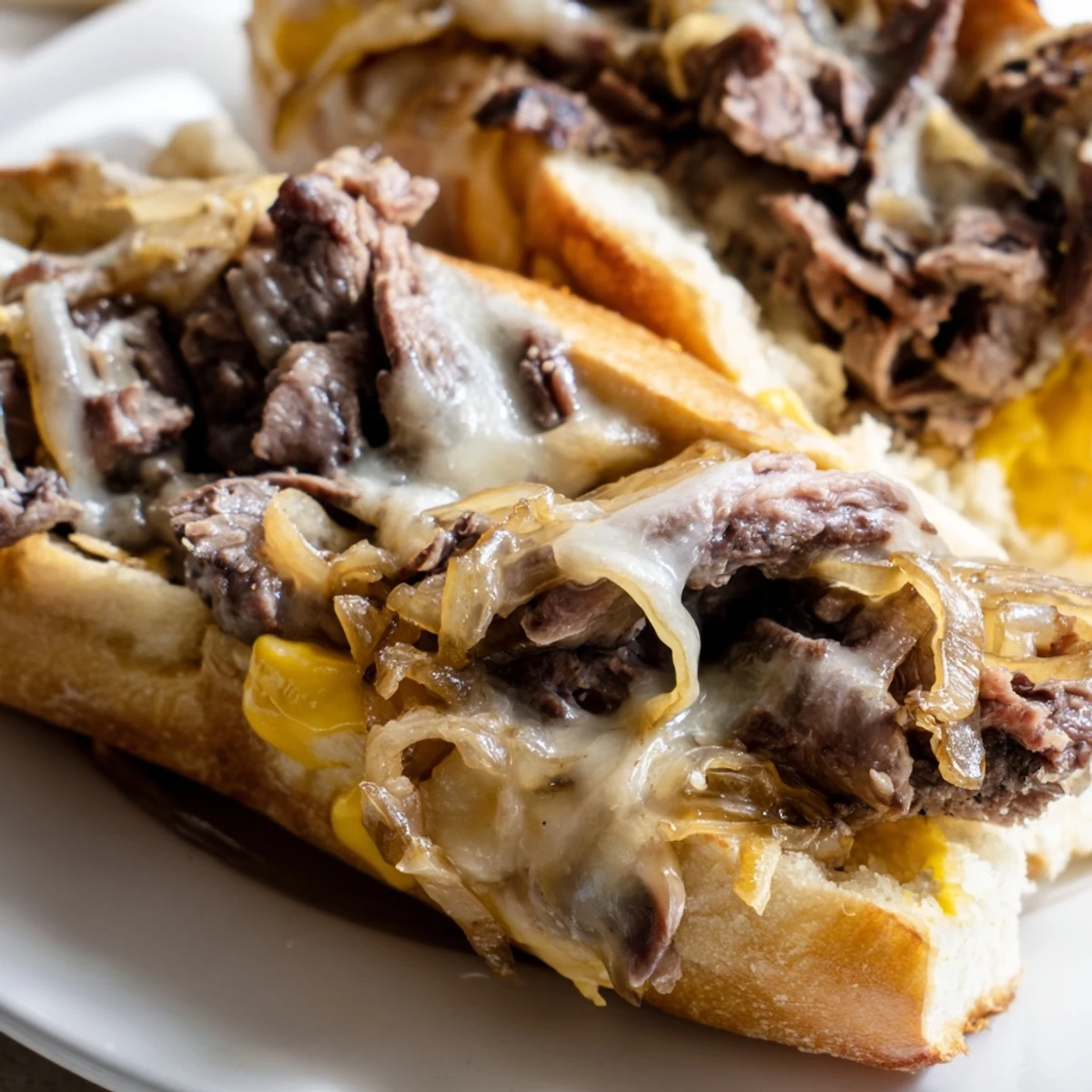 Ultimate Griddled Cheesesteak featuring tender sliced steak, sweet peppers, and bubbling provolone in warm sandwich