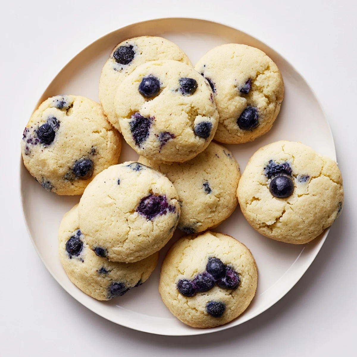 Close up of lemon blueberry cheesecake cookies with golden edges and moist crumb