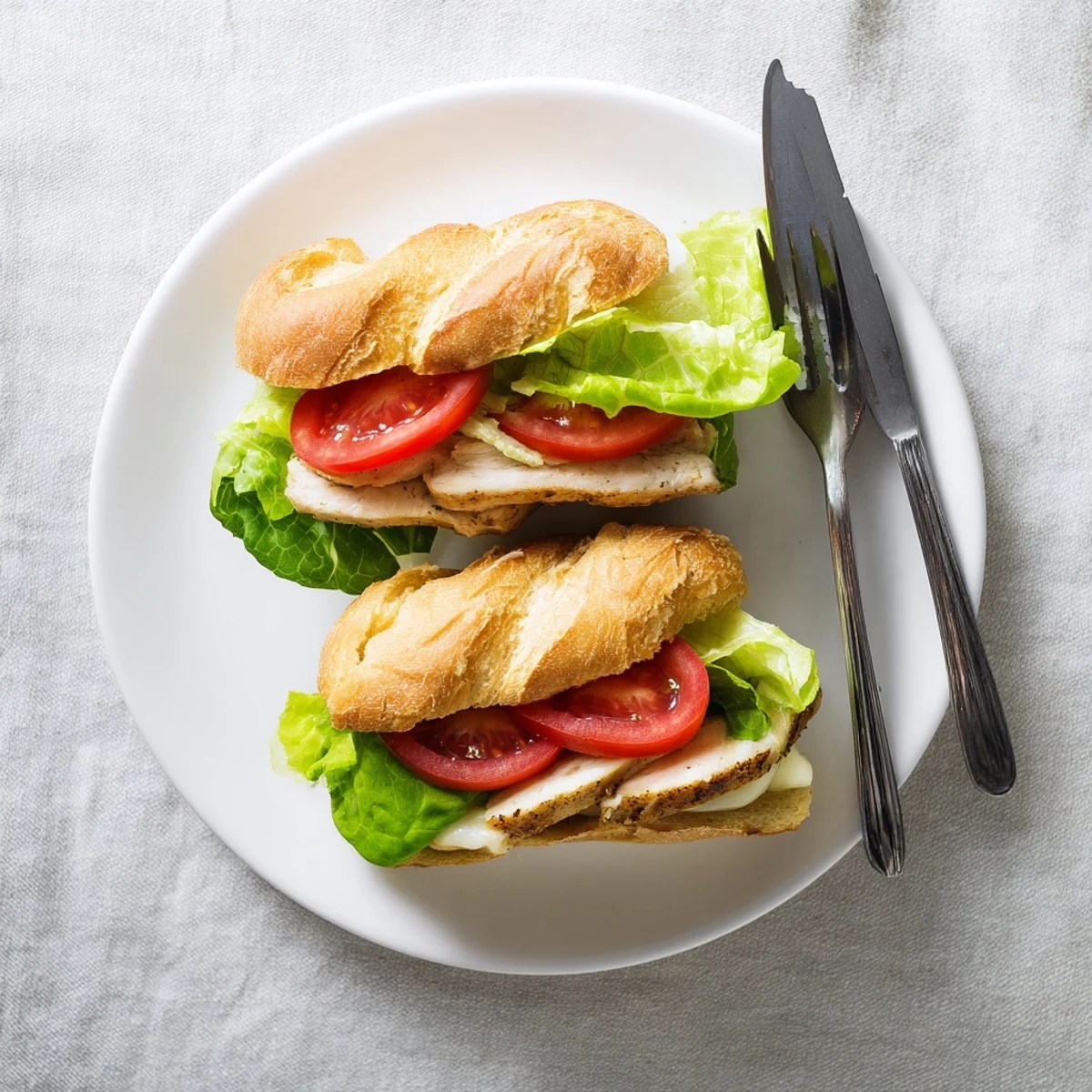 Toasted bun piled high with marinated garlic chicken lettuce tomato slices and zesty garlic mayo spread
