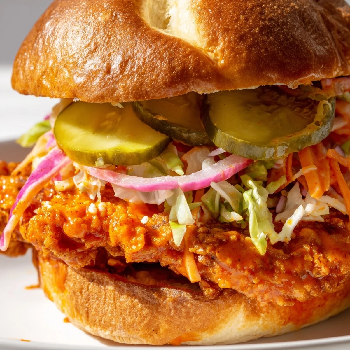 Mouthwatering crispy buffalo chicken sandwich featuring juicy fried fillet with refreshing ranch coleslaw on soft bun