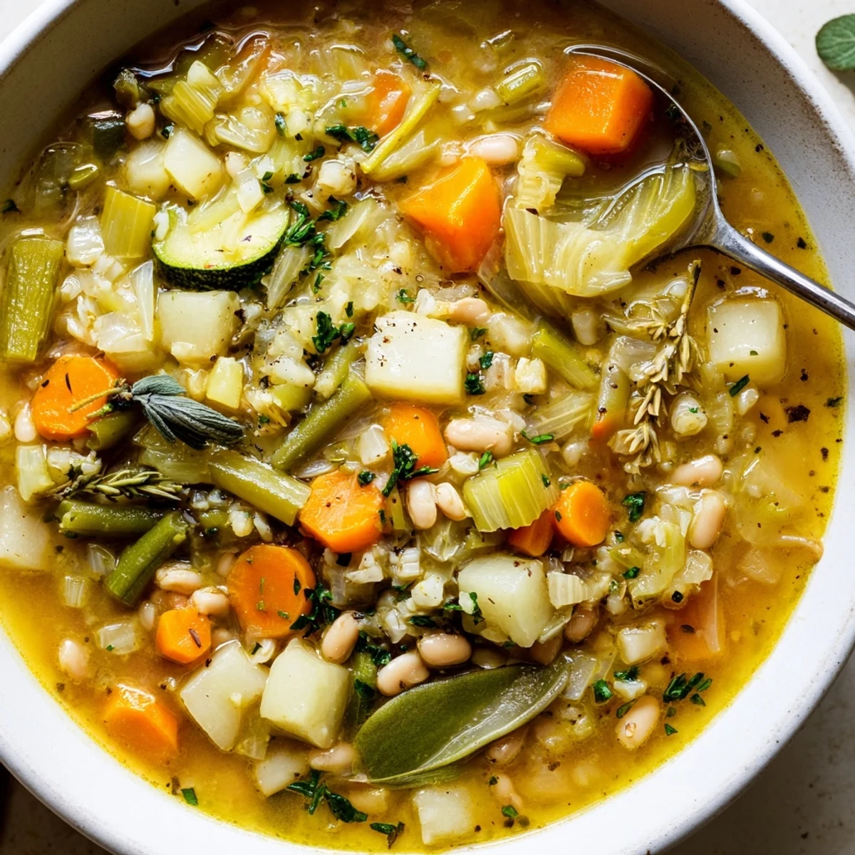 Steaming homemade stone soup ladled into serving bowls with crusty bread, showcasing a medley of root vegetables and cabbage