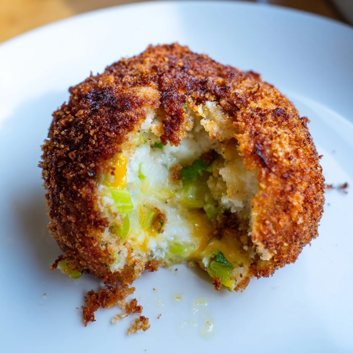 Plate of Cheesy Fried Colcannon Balls garnished with fresh scallions alongside dipping sauce