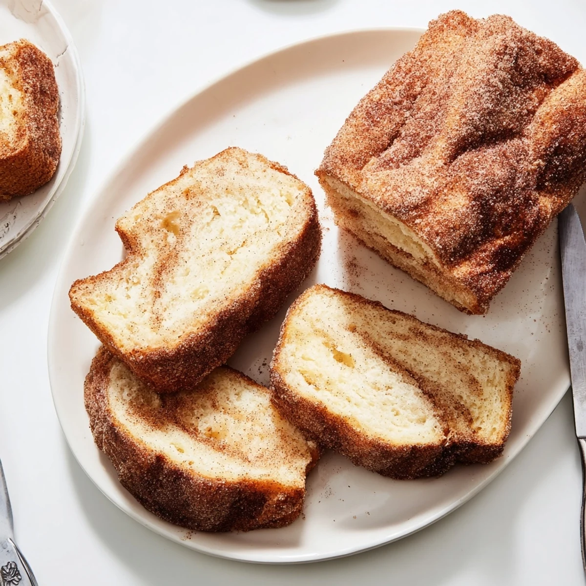 Warm cinnamon sugar donut bread brushed with butter and coated in sweet spiced sugar