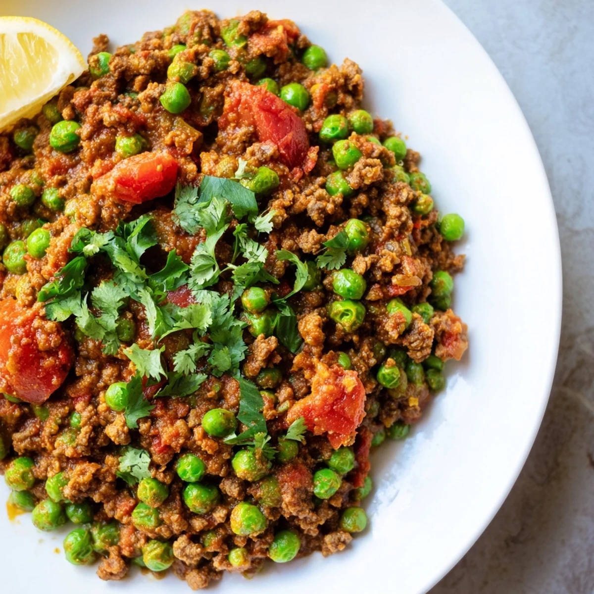 Rich aromatic Keema curry plated with fluffy basmati rice and warm naan bread