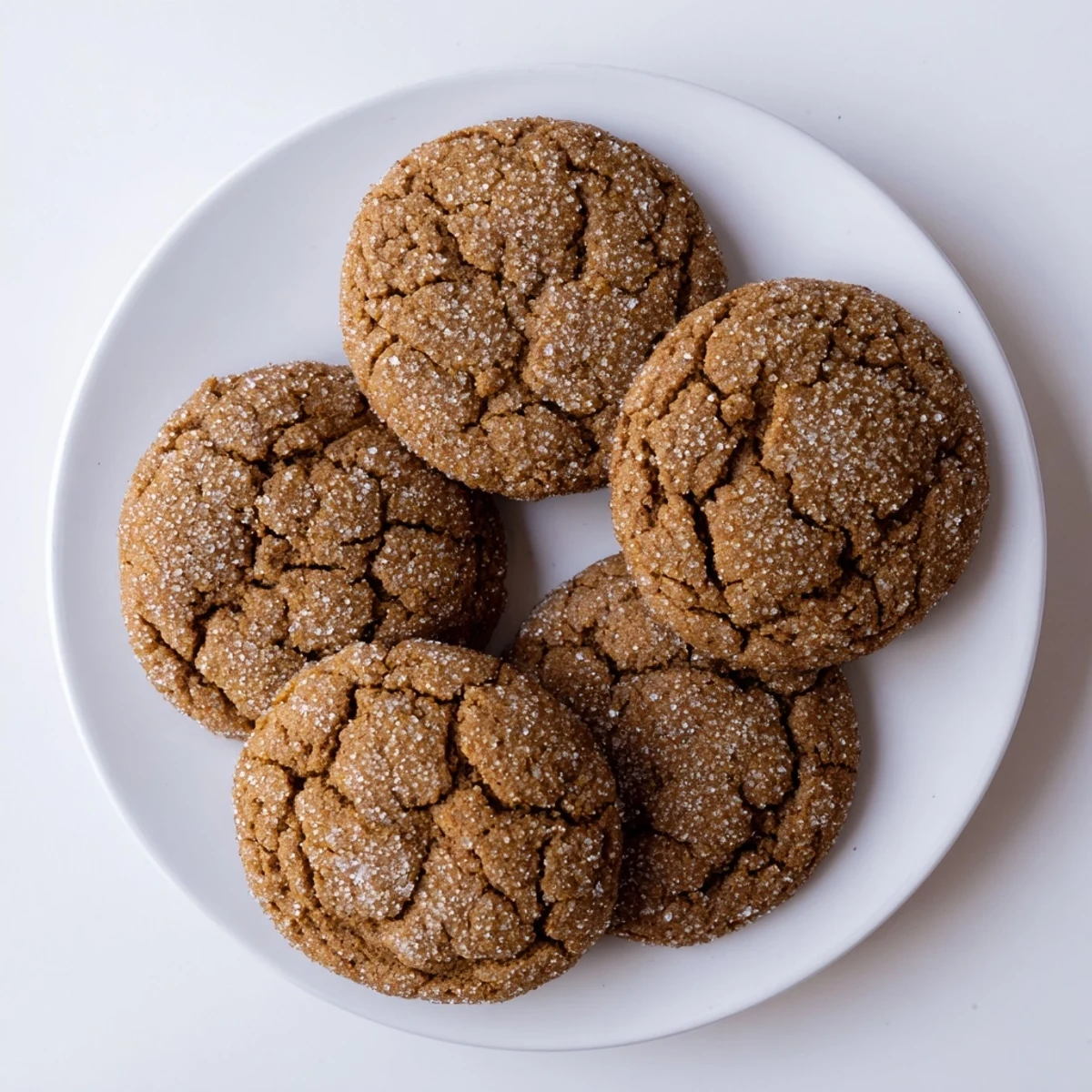 Spiced Gingersnap Cookies rolled in granulated sugar with crackled texture surface