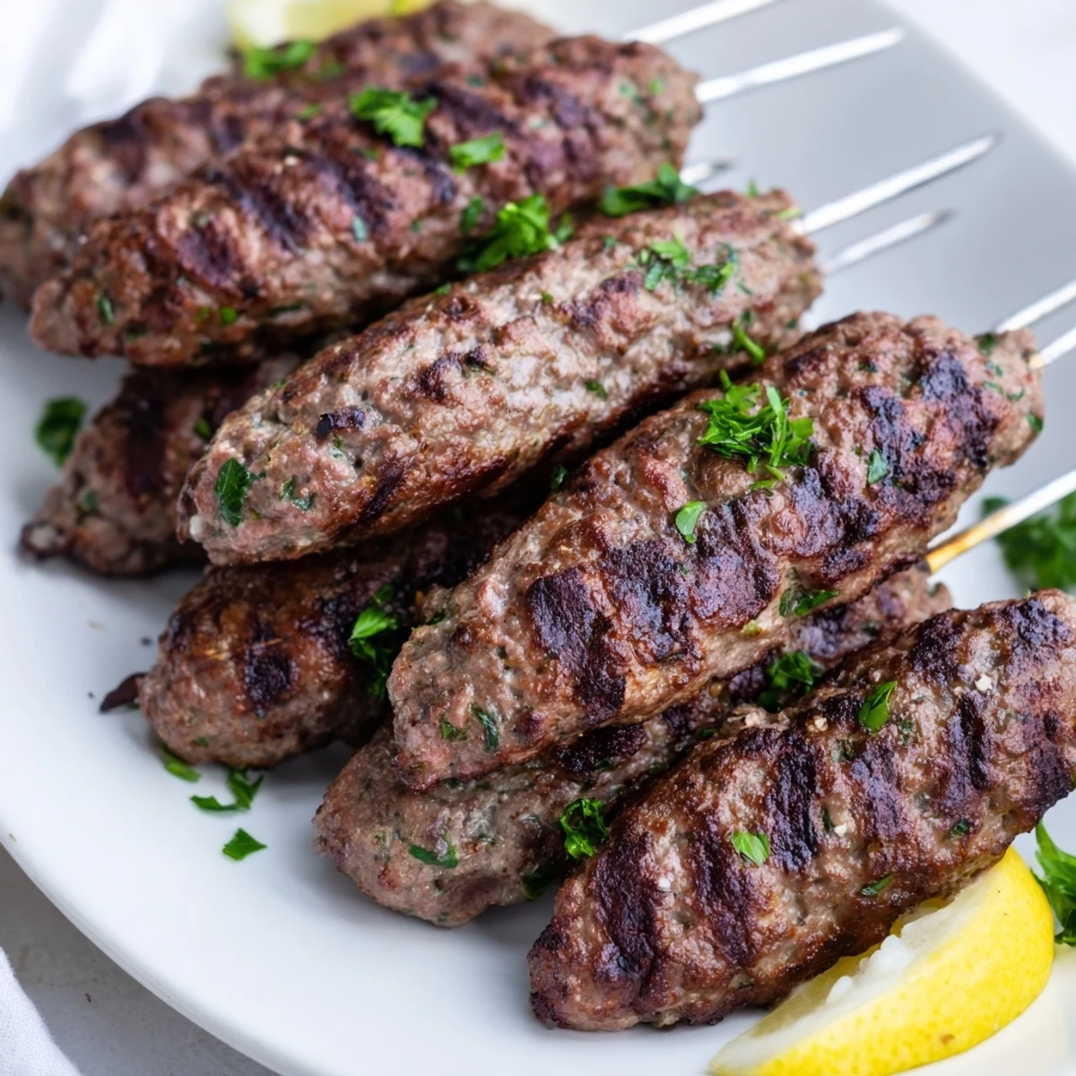 Juicy spiced Lebanese kafta patties served with warm pita bread and lemon