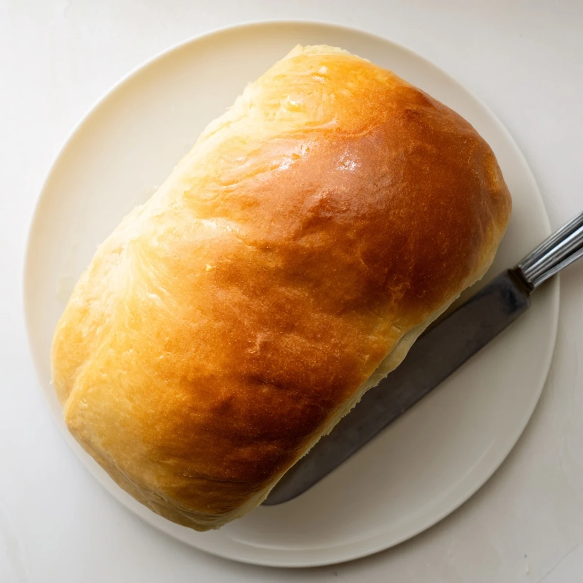 Two fluffy loaves of homemade Amish white bread freshly baked and brushed with butter