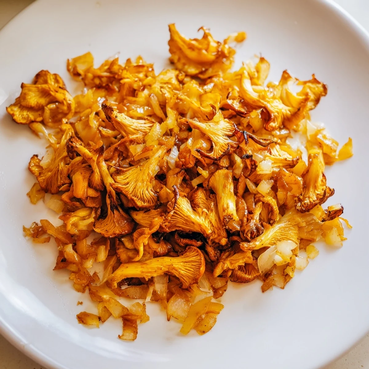 Heaping plate of Mexican-style mushroom carnitas topped with fresh cilantro, diced onions, and lime wedges