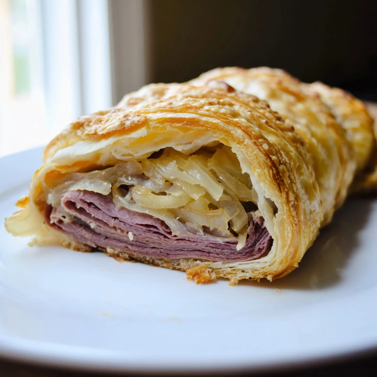Baked beef and cheese French dip roll ups with melty provolone and tender roast beef