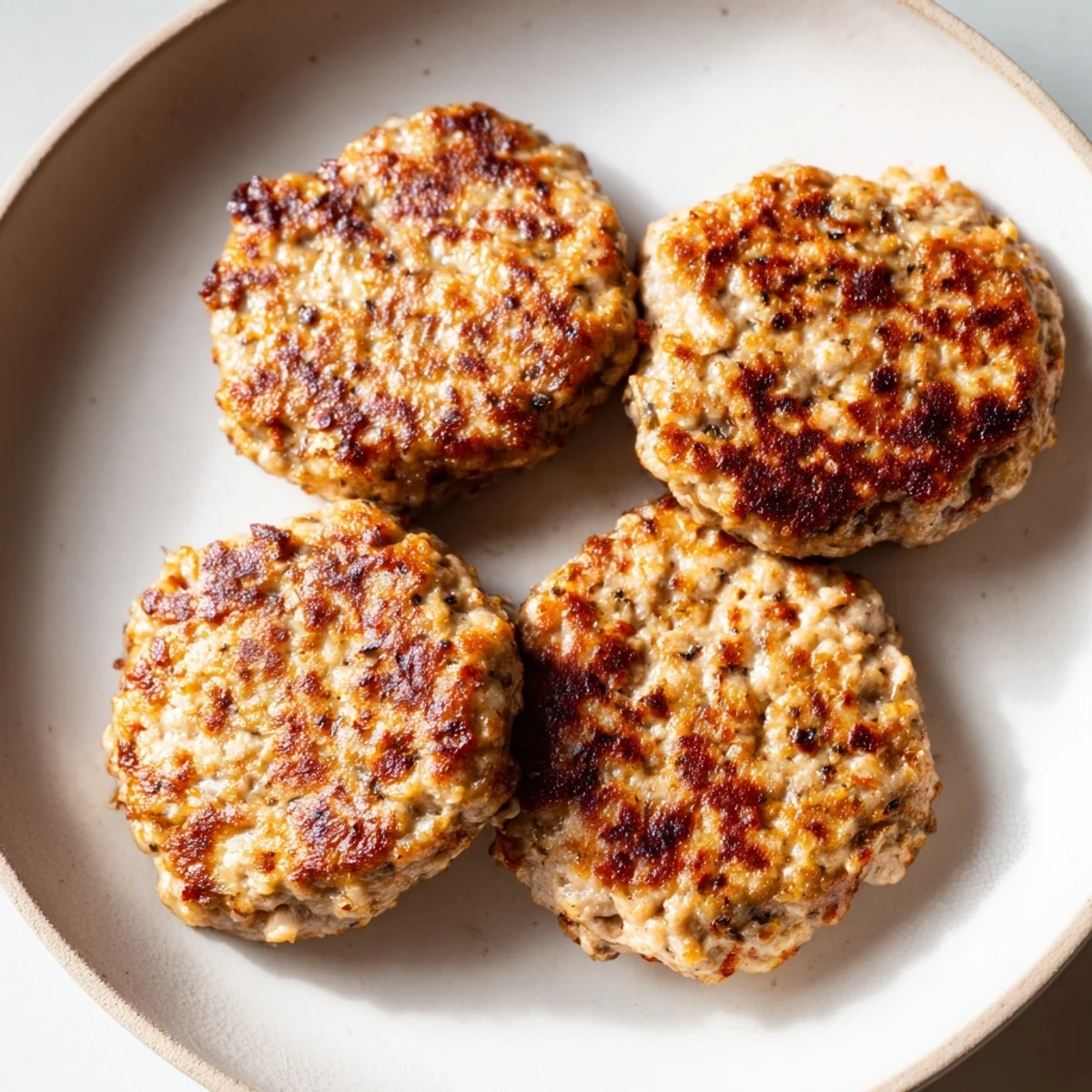 Seasoned ground turkey sausage shaped into perfectly round breakfast patties with herbs
