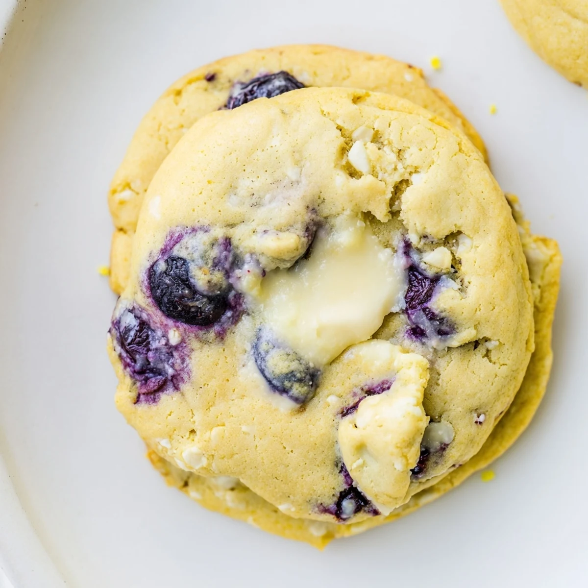 Creamy cheesecake-filled Lemon Blueberry Cheesecake Cookies cooling on a wire rack