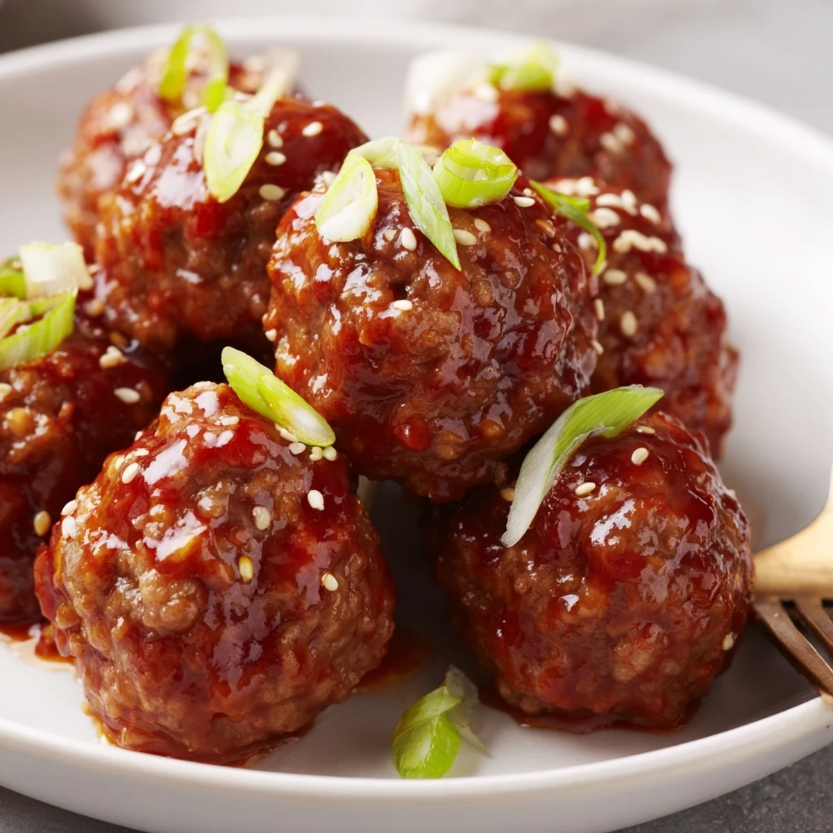 Spicy Firecracker Meatballs tossed with scallions, served beside fluffy steamed rice