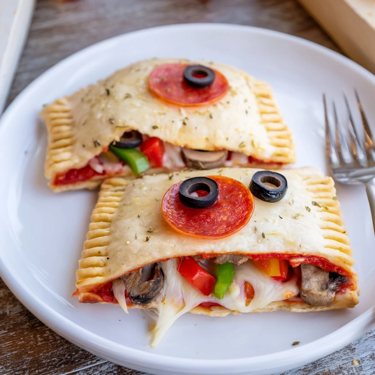 Pie Iron Pizza Pockets with golden crust, oozing mozzarella, served with lemonade.