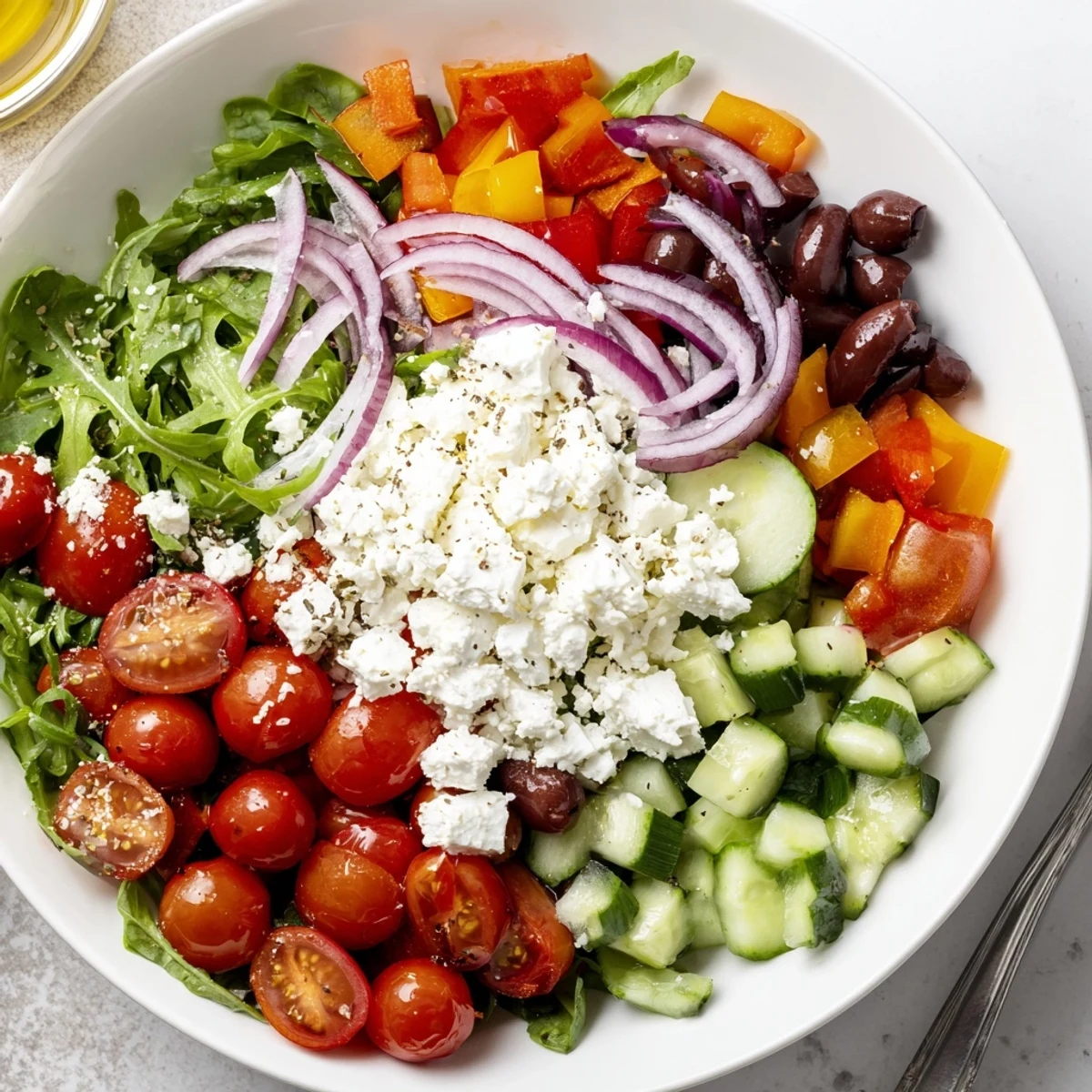Colorful Fresh Salad Recipe featuring cherry tomatoes, crisp cucumber, lemon dressing