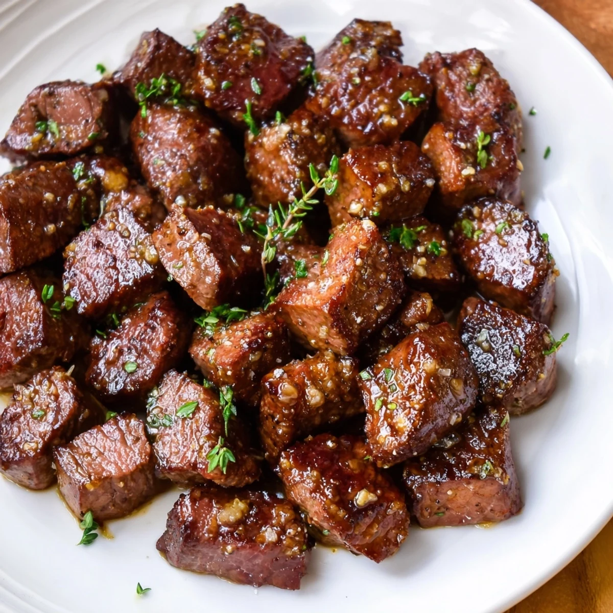 Garlic Butter Steak Bites sizzling in cast iron, golden crust and buttery aroma