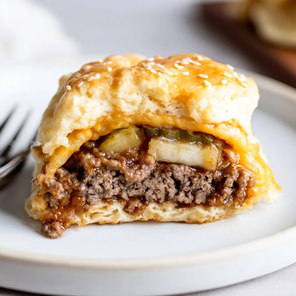 Golden Cheesy Cheeseburger Bombs Explosion Recipe on baking sheet, cheese oozing.