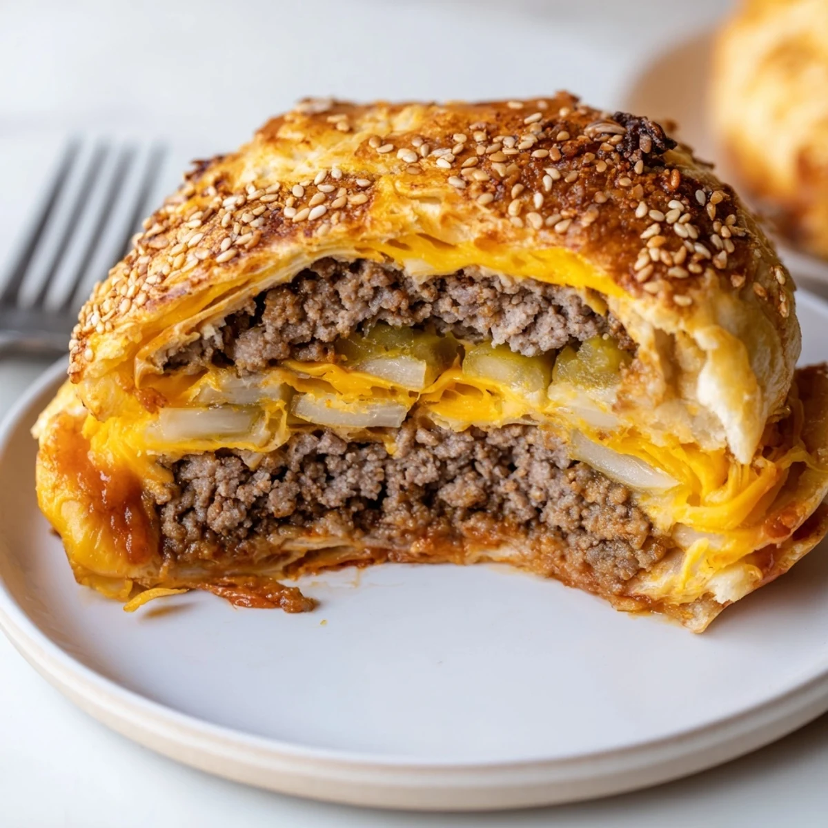 Cheesy Cheeseburger Bombs Explosion Recipe halved, gooey centers, served with ketchup.
