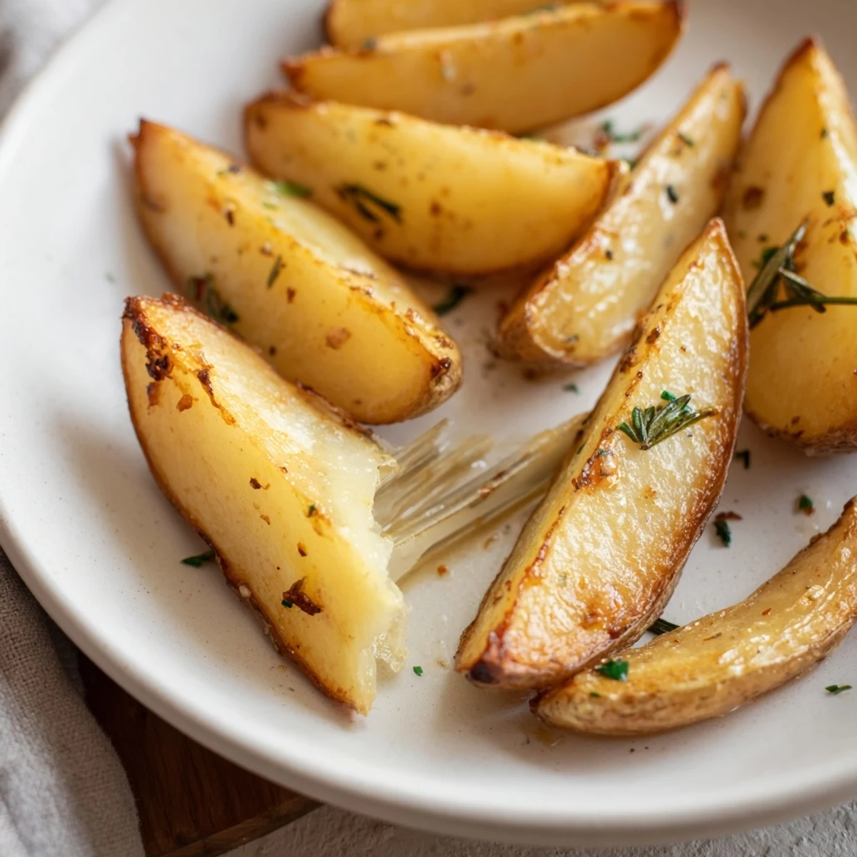 Seasoned Potato Wedges arranged on a parchment lined tray, ready to bake