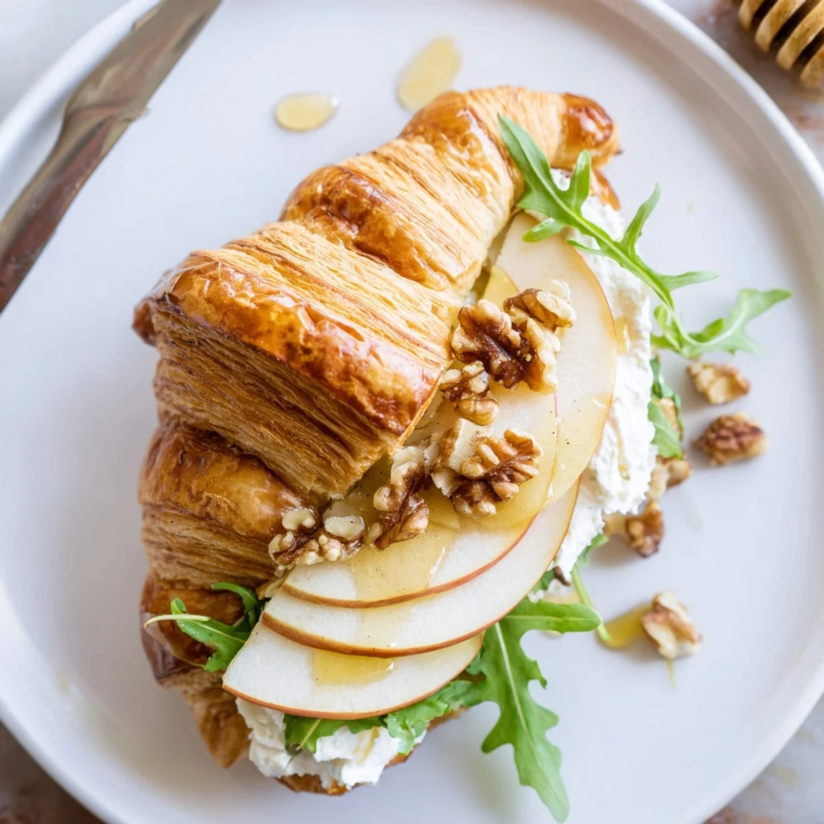 Toasted Apple Goat Cheese Croissant Sandwich served warm for elegant brunch or light lunch