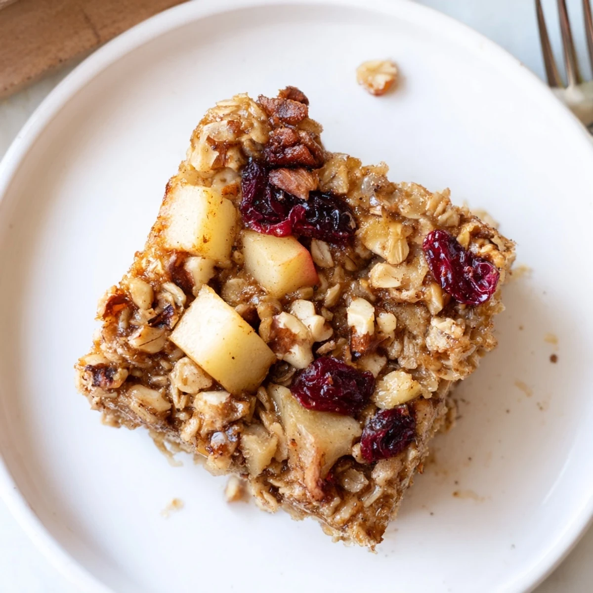 Baked golden Delicious Apple Cinnamon Oatmeal Bake Recipe For Mornings, topped with milk