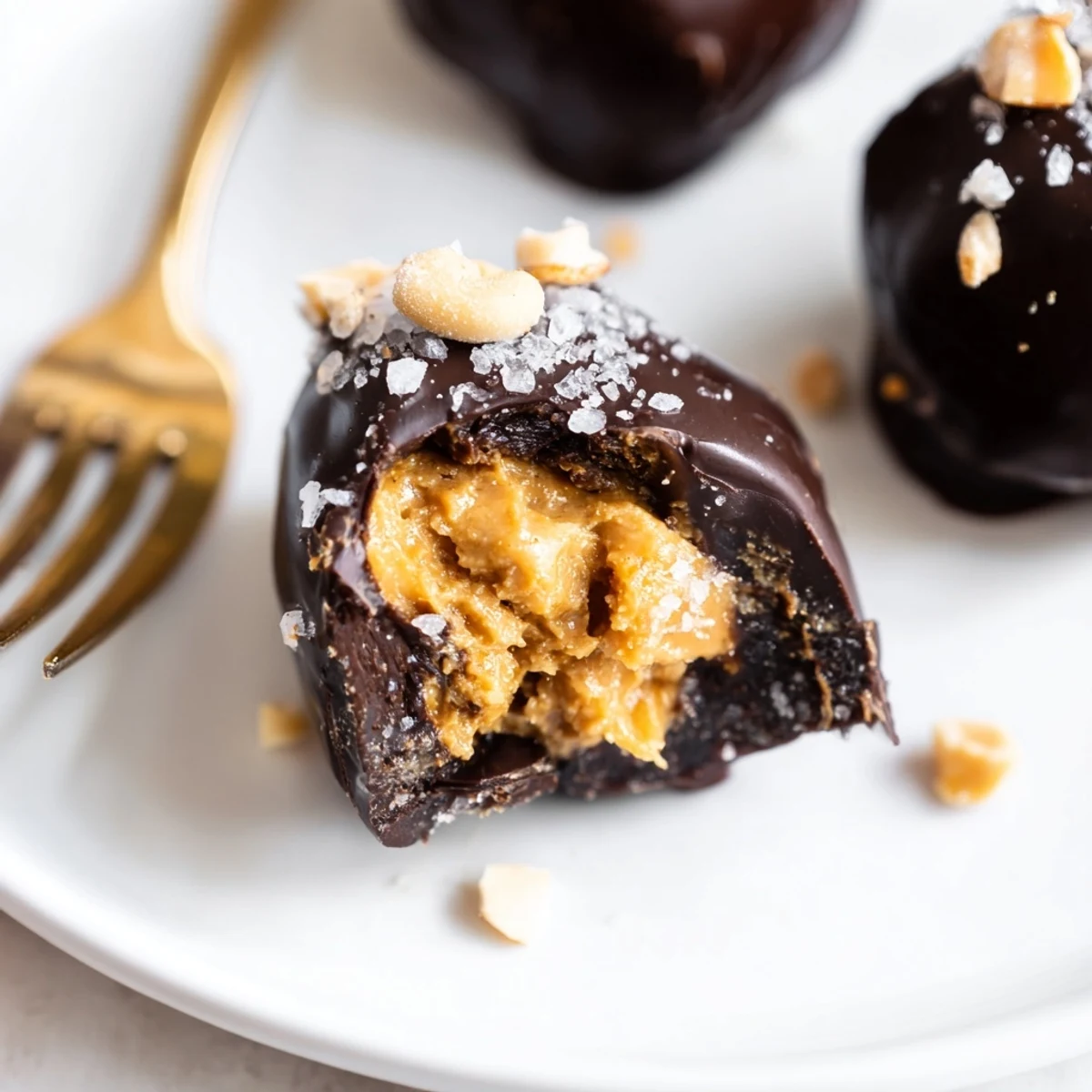 Healthier Date Snickers candy bar alternative with rich chocolate coating and flaky sea salt