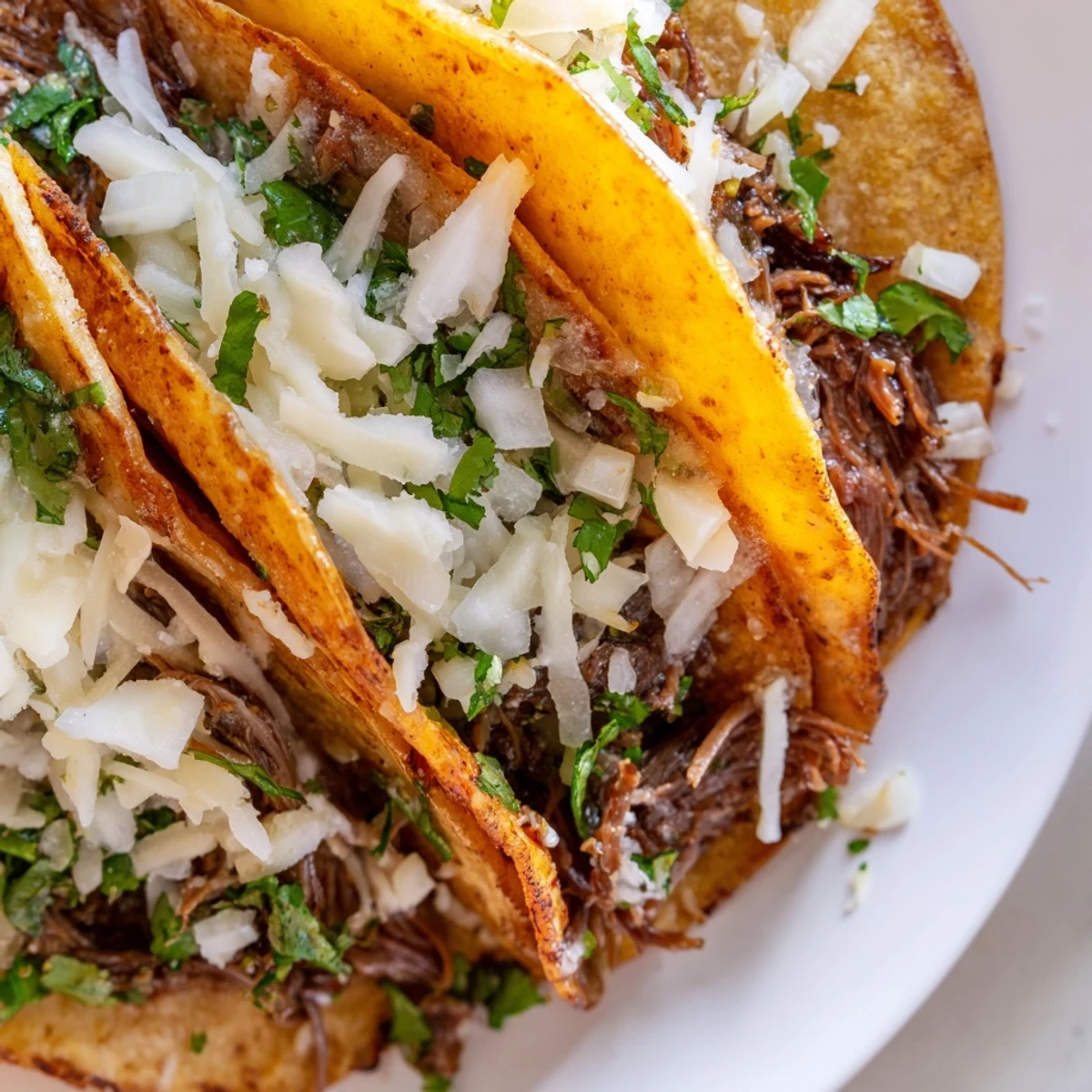 Golden Birria Tacos arranged on a platter with fresh cilantro, onion, and lime