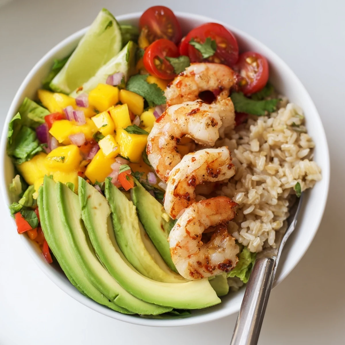 Zesty Shrimp And Avocado Bowls With Mango Salsa Lime Chili Sauce, vibrant summer meal