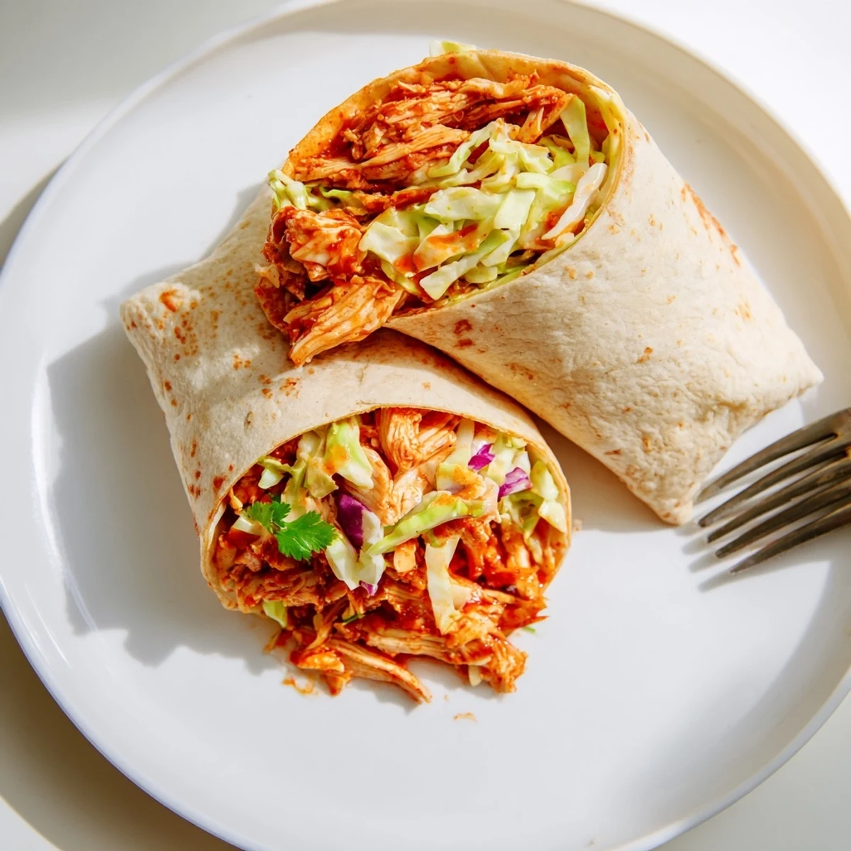 Bbq Chicken Coleslaw Wraps with smoky shredded chicken and crisp tangy slaw