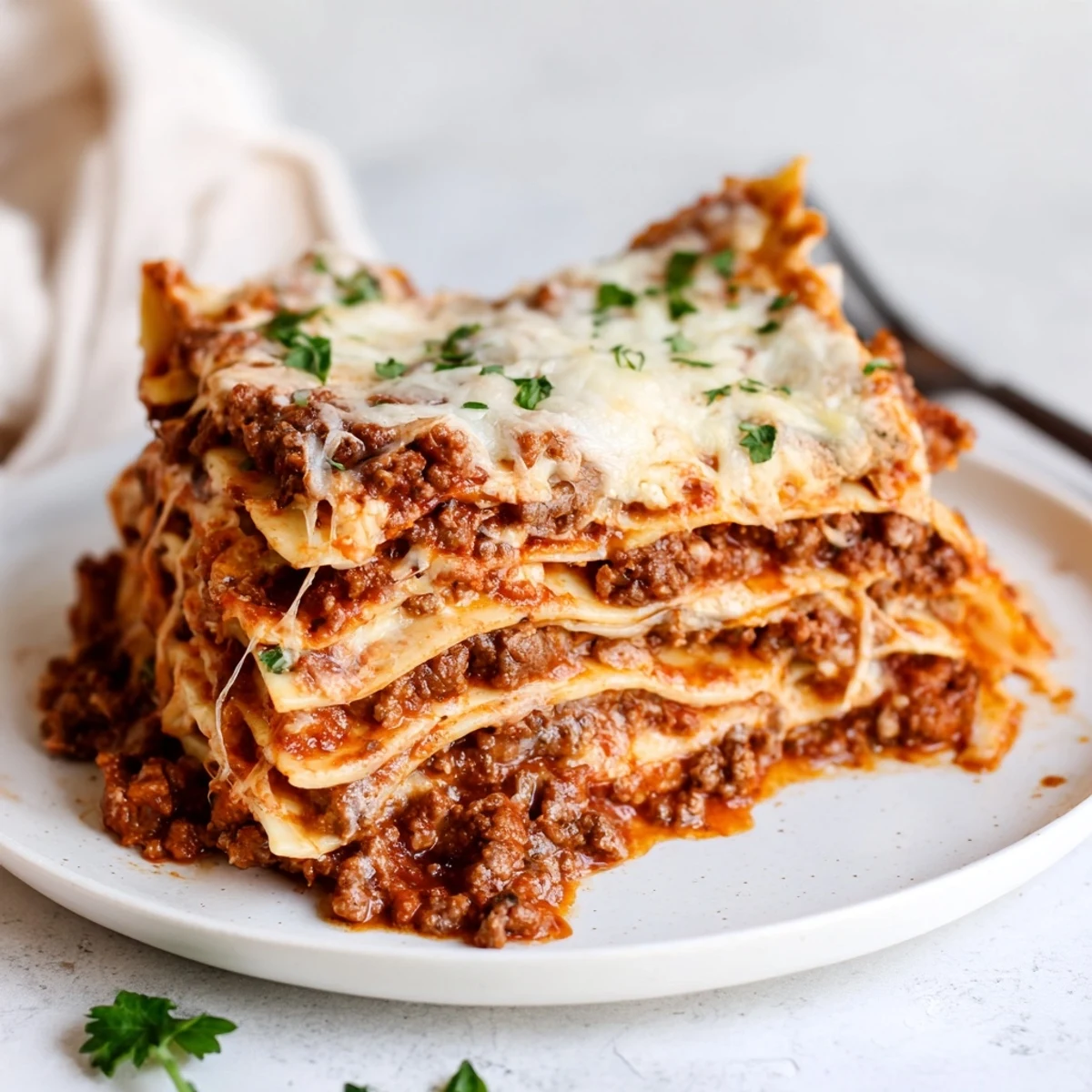 Slow Cooker Lasagna bubbling with melted cheese, steam rising, ready to serve.