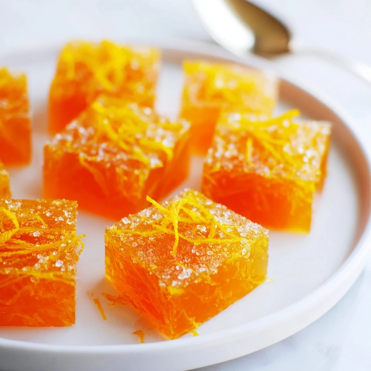 A tart, chewy Classic homemade orange candy square, sugared and ready to serve
