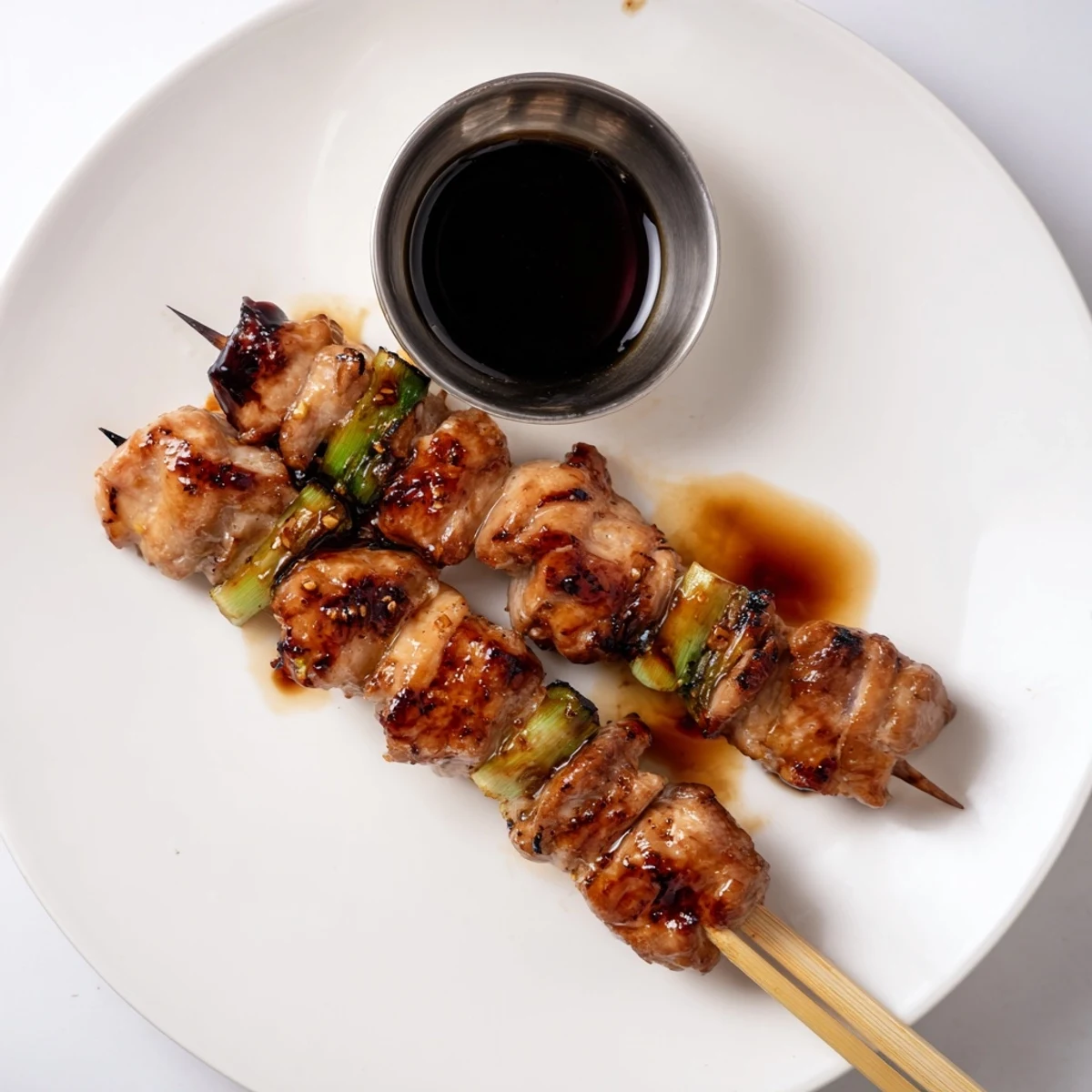 Japanese Chicken Yakitori Recipe: glossy grilled skewers, caramelized tare sauce, steaming rice.