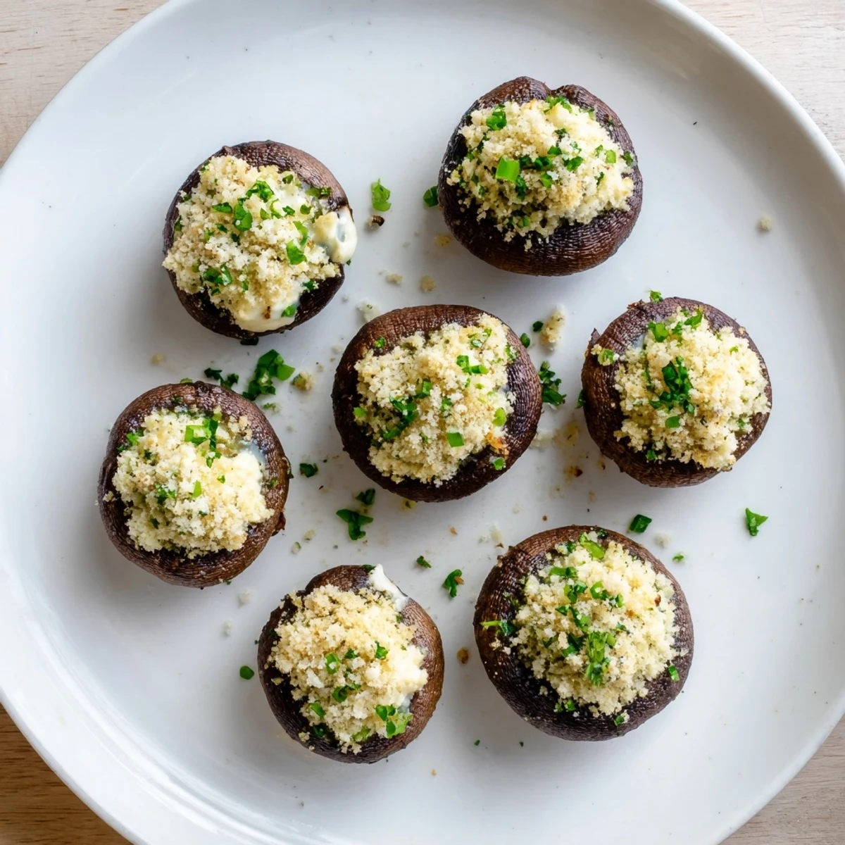 Crisp Air Fryer Stuffed Mushrooms showcasing creamy herb cheese, ready to serve