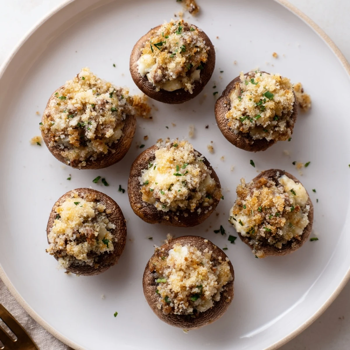 Tray of Air Fryer Stuffed Mushrooms garnished with parsley, perfect appetizer