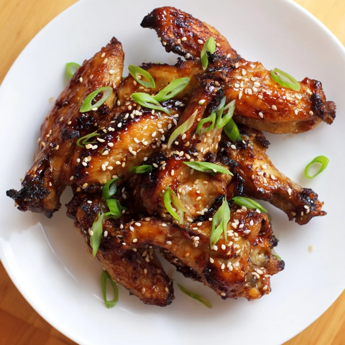 Crispy Sticky Teriyaki Baked Wings tossed in glossy honeyed sauce, served hot
