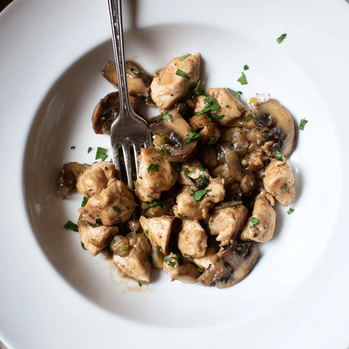 Sizzling Marsala Mushroom Chicken Bites with browned mushrooms, garlic aroma, toothpicks optional
