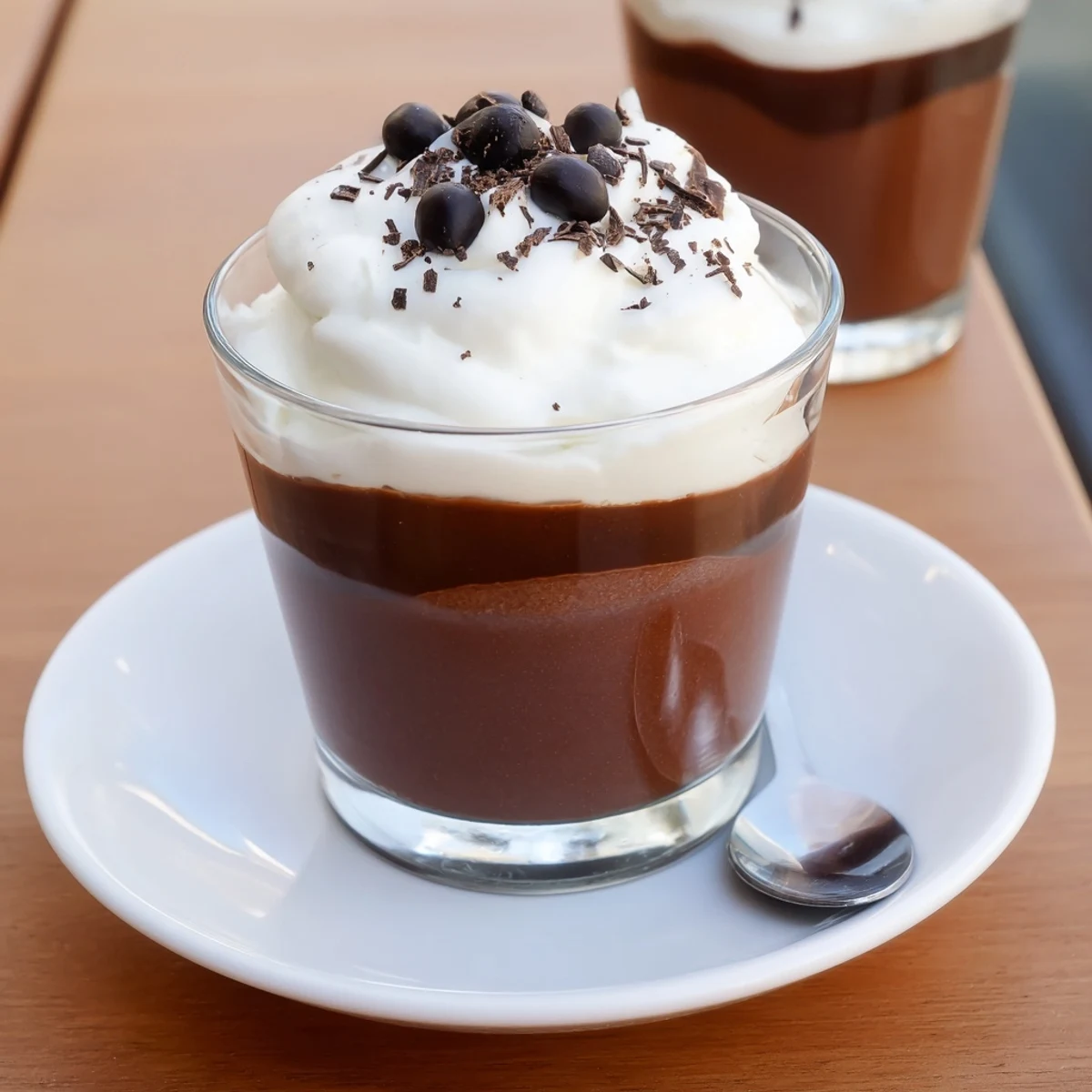 Individual Espresso Chocolate Mousse Cups with intense espresso aroma and chocolate shavings