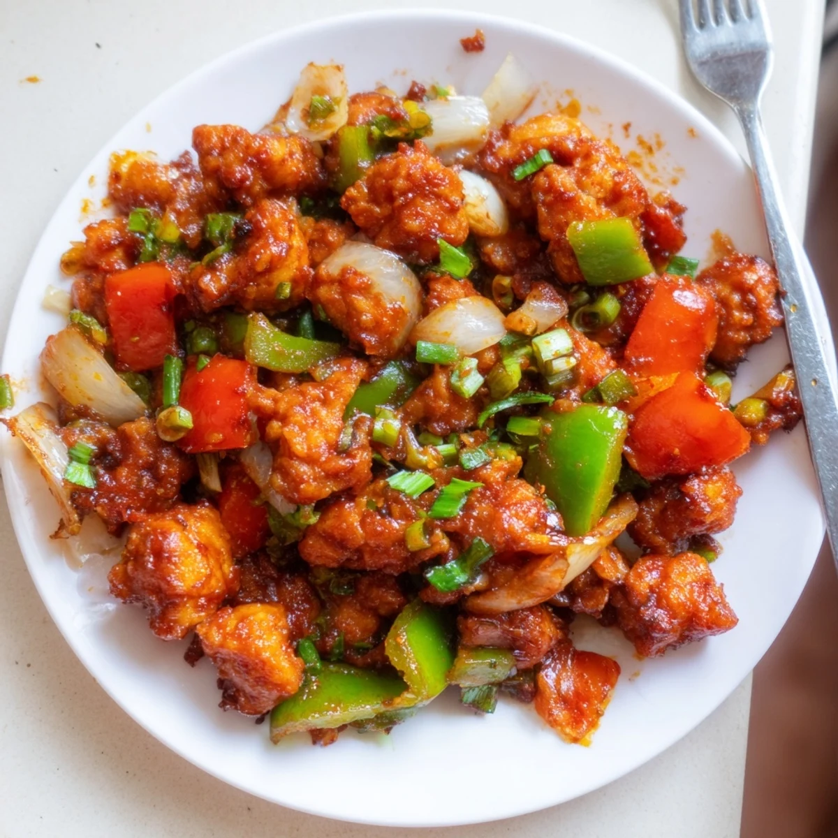 Sizzling wok of Flavorful Chilli Chicken Indo Chinese with bell peppers, aromatic garlic