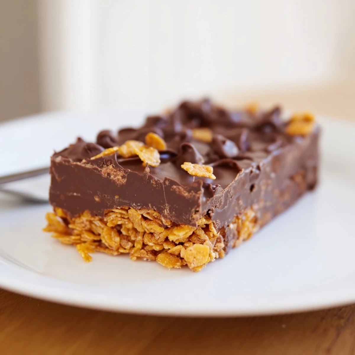Cornflake Chocolate Fudge Bars with glossy fudge topping and crunchy cornflake texture