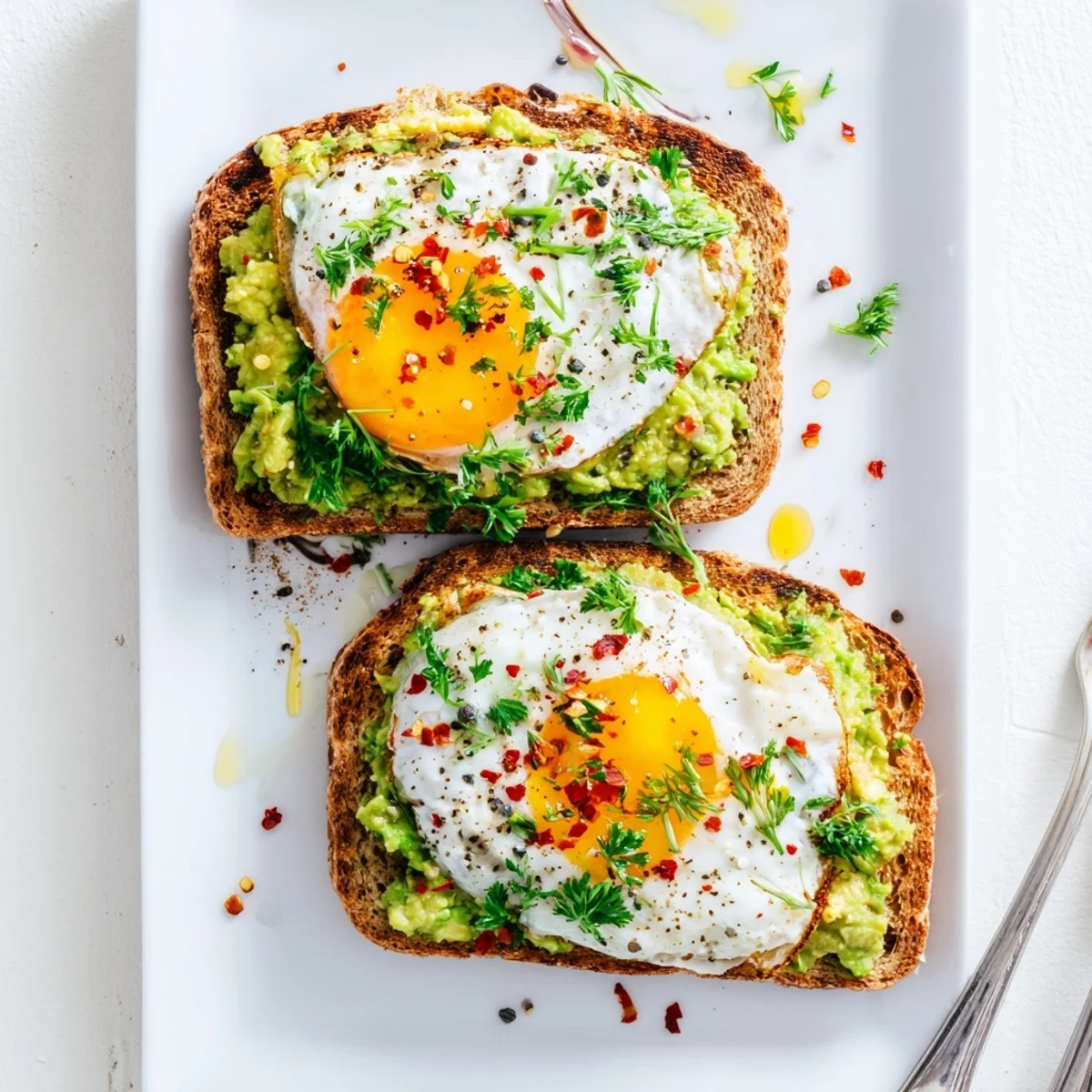 Golden toasted sourdough piled high with creamy mashed avocado and a perfectly fried egg