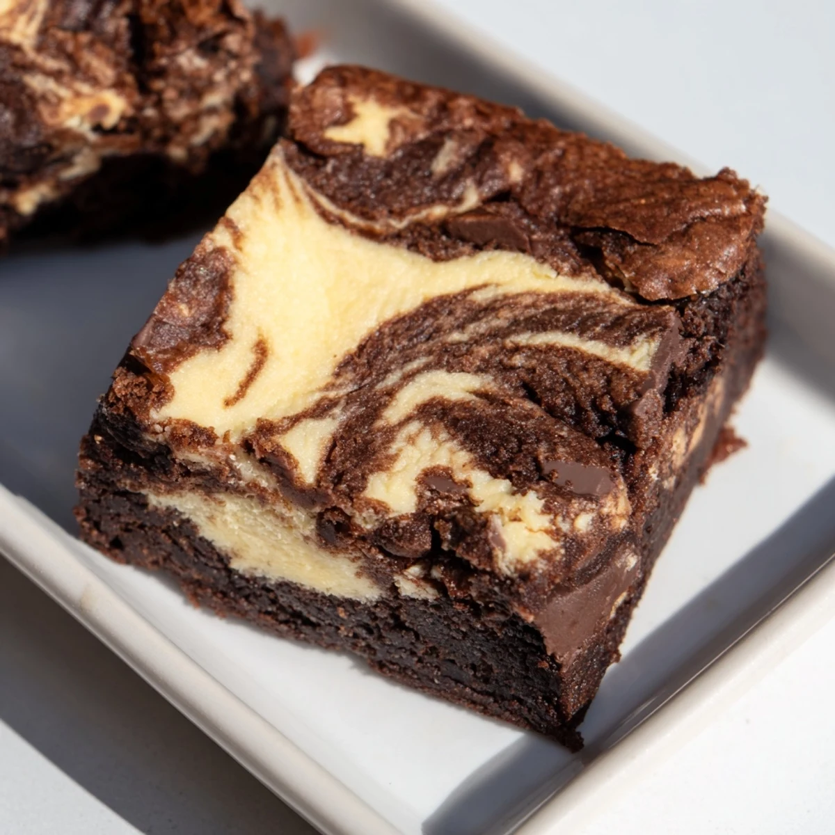 Chocolate brownie bars marbled with tangy cheesecake filling, dusted with powdered sugar